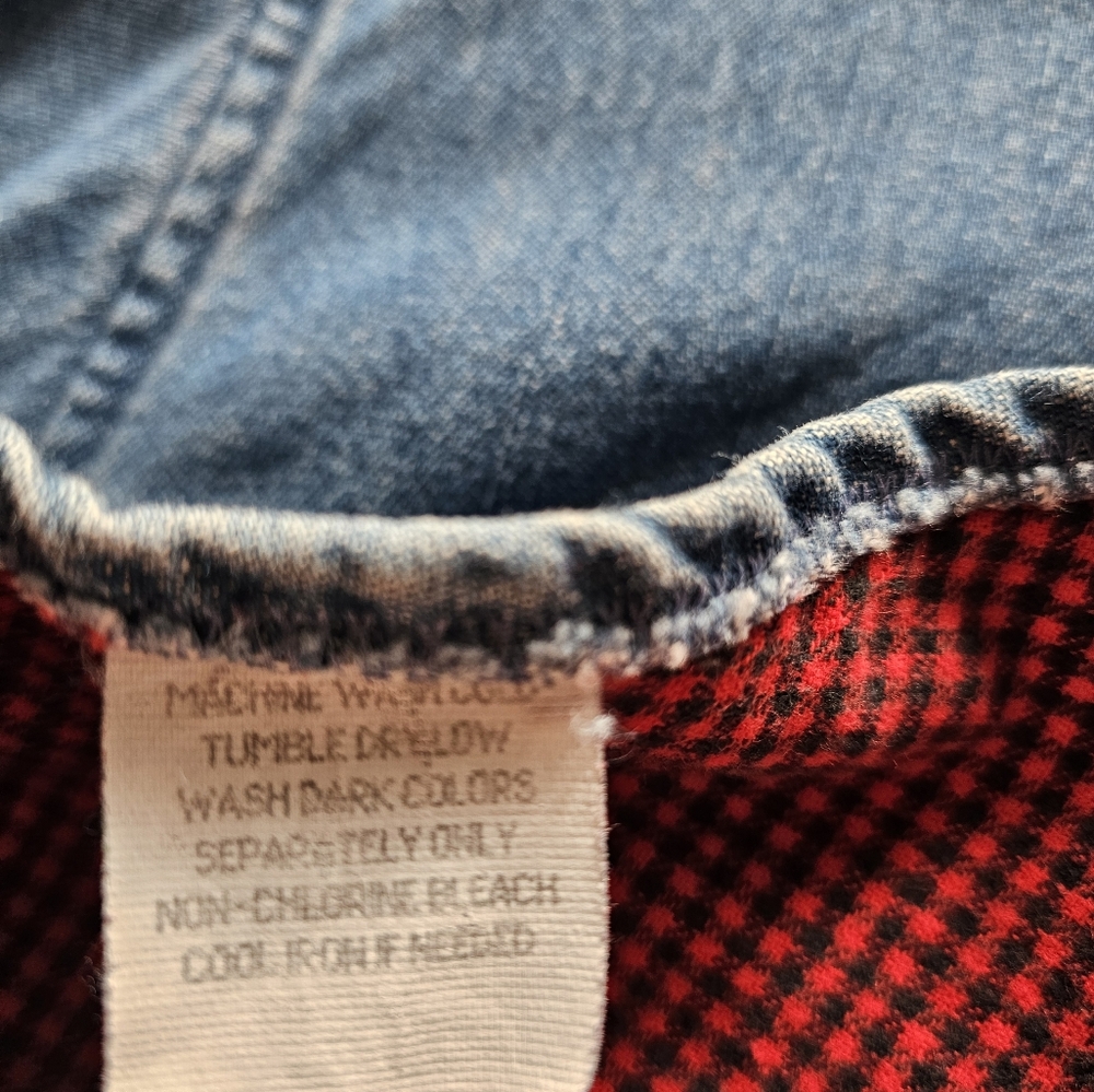 VTG LL Bean Denim Red Check Flannel Lined Shirt Jacket XLT USA Heritage Workwear - Picture 9 of 11